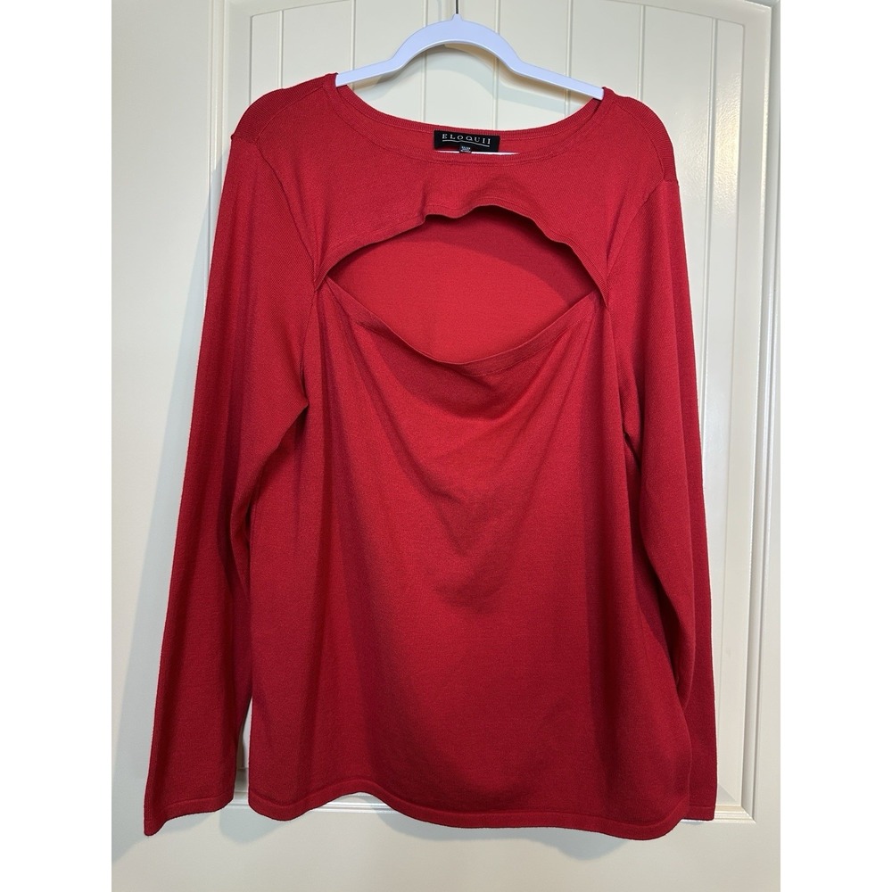 Eloquii Women's Red Cut Out Long Sleeve Knit‎ Viscose Top Sweater Sz 22 24 GUC